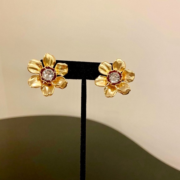 NWT Luxury Minimalist Formal J. Crew crystal preppy floral statement earrings - Picture 3 of 17